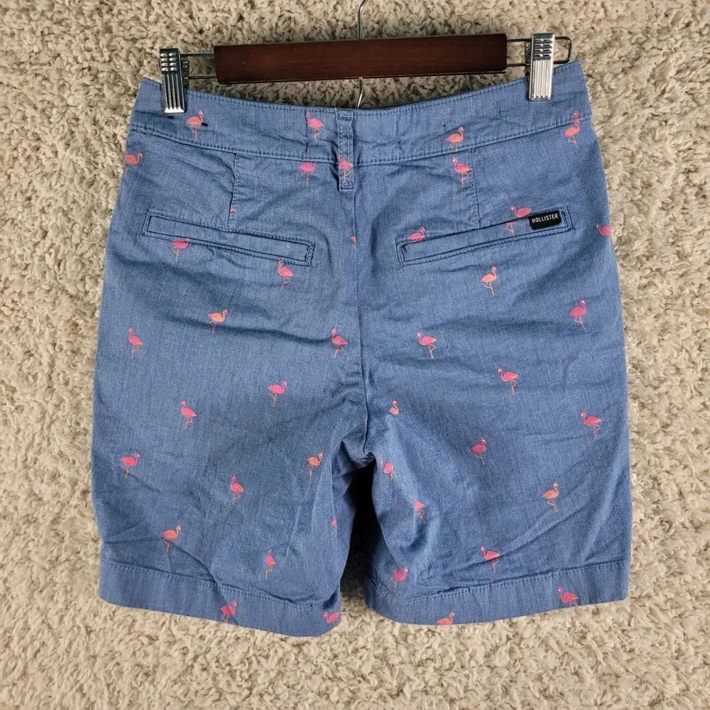Hollister Shorts‎ Size 27 Blue Pink Flamingo Chino 6.5 Inseam Summer Casual